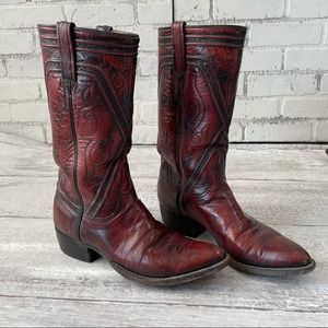 Vintage Lucchese Cowboy Boots sz 9 Oxblood